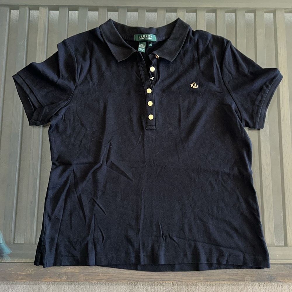 Ralph Lauren Black Golf Polo Shirt Sz L 12-14 GOLF TENNIS SPORTS FUN BUTTON UP
